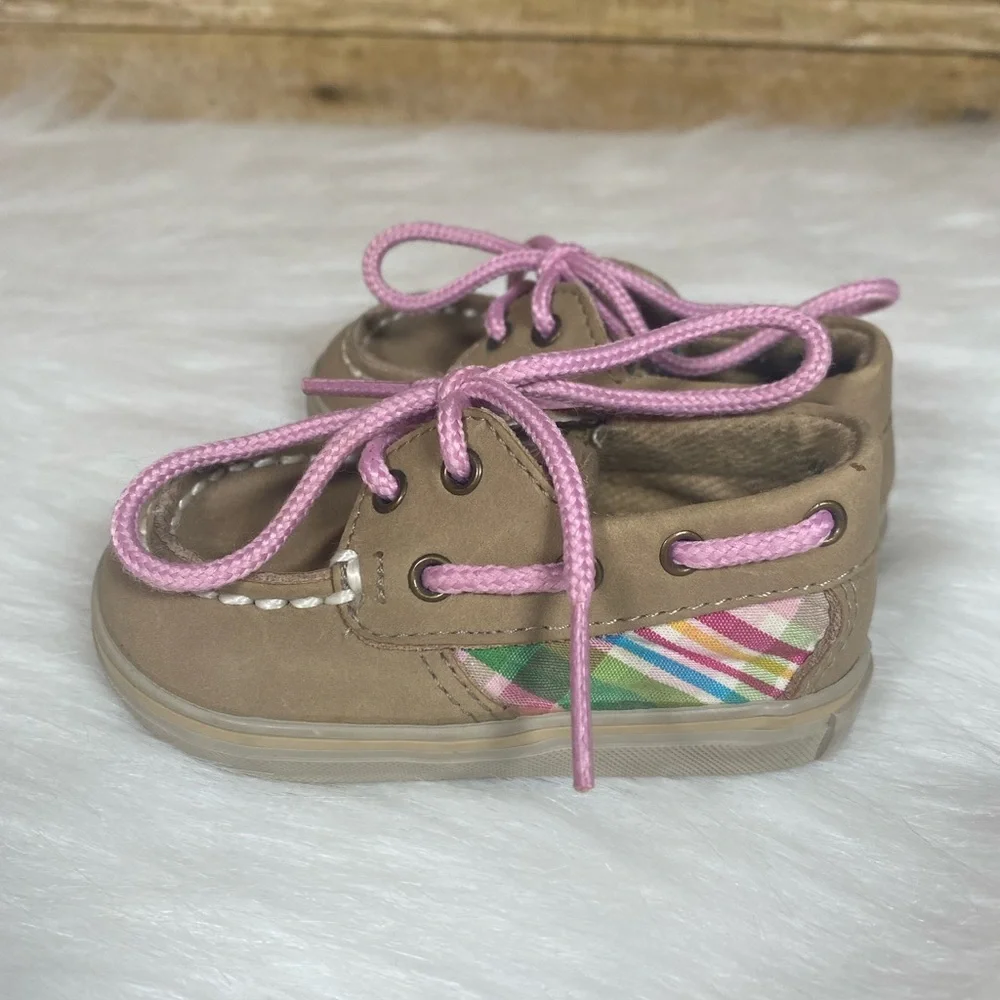 Sperry Top Sider Infant Size 1M Leather Upper Boat Shoes Pink Laces Pre-owned